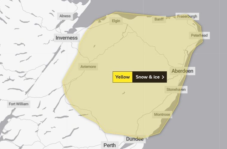 The area covered by the alert, although wintry showers are also expected in other parts. Picture: Met Office.