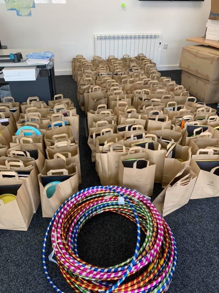 957 play bags all ready to be distributed.
