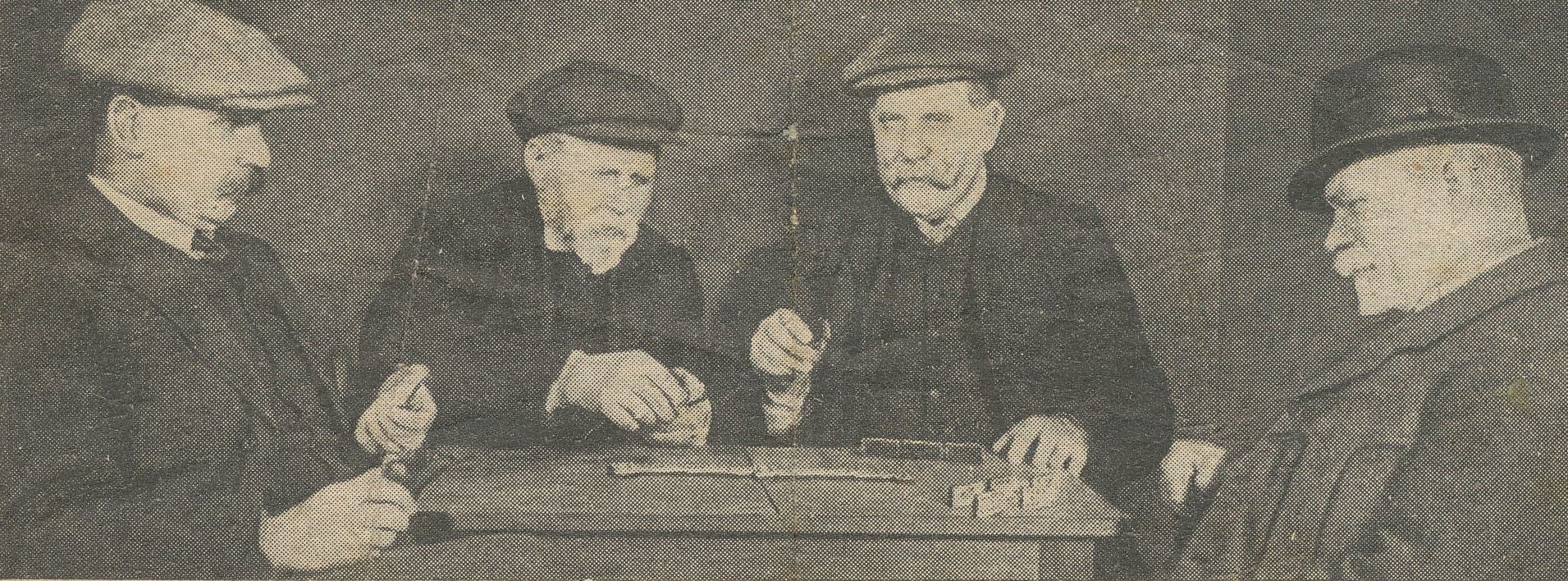 Four Dingwall gents pictured early last century pitting their wits against each other in a dominoes match. They were all well-kent faces in the community. From left to right: Mr D M Watt, editor Ross-shire Journal, Mr Roderick Mackenzie, plumber, Sergt-major Heffernan and Mr John Munro, photographer..