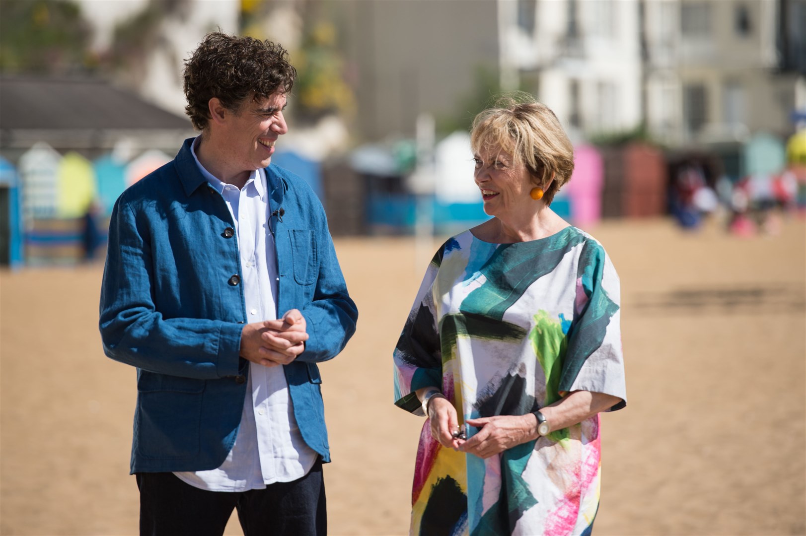 Stephen Mangan and Joan Bakewell during filming on a previous episode.