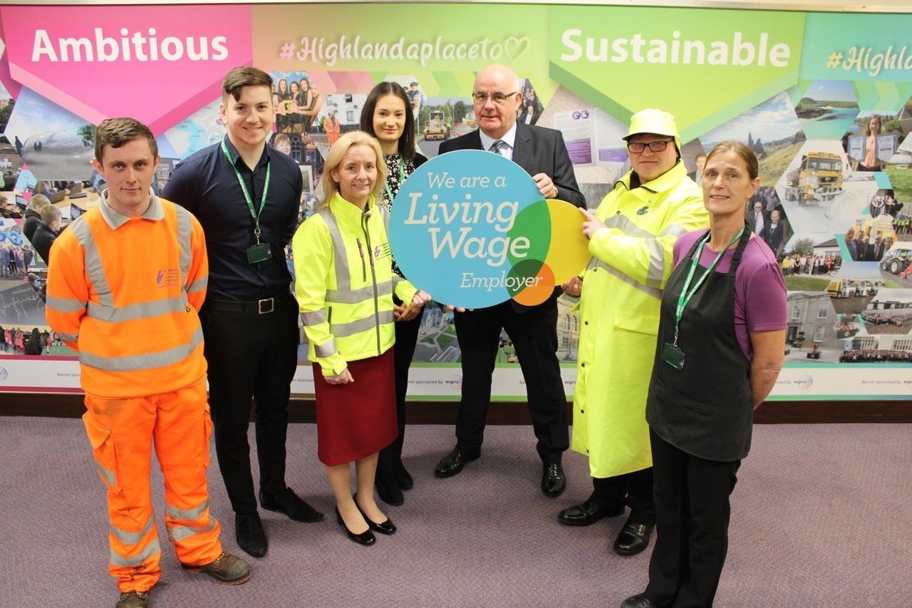 From left: Sean Hayes (apprentice), Logan Maclean (apprentice), Donna Manson (chief executive), Amy Riddle (apprentice), Councillor Alister MacKinnon (chairman of resources committee), David Baird (road crossing patroller) and Kim MacKenzie (catering assistant).