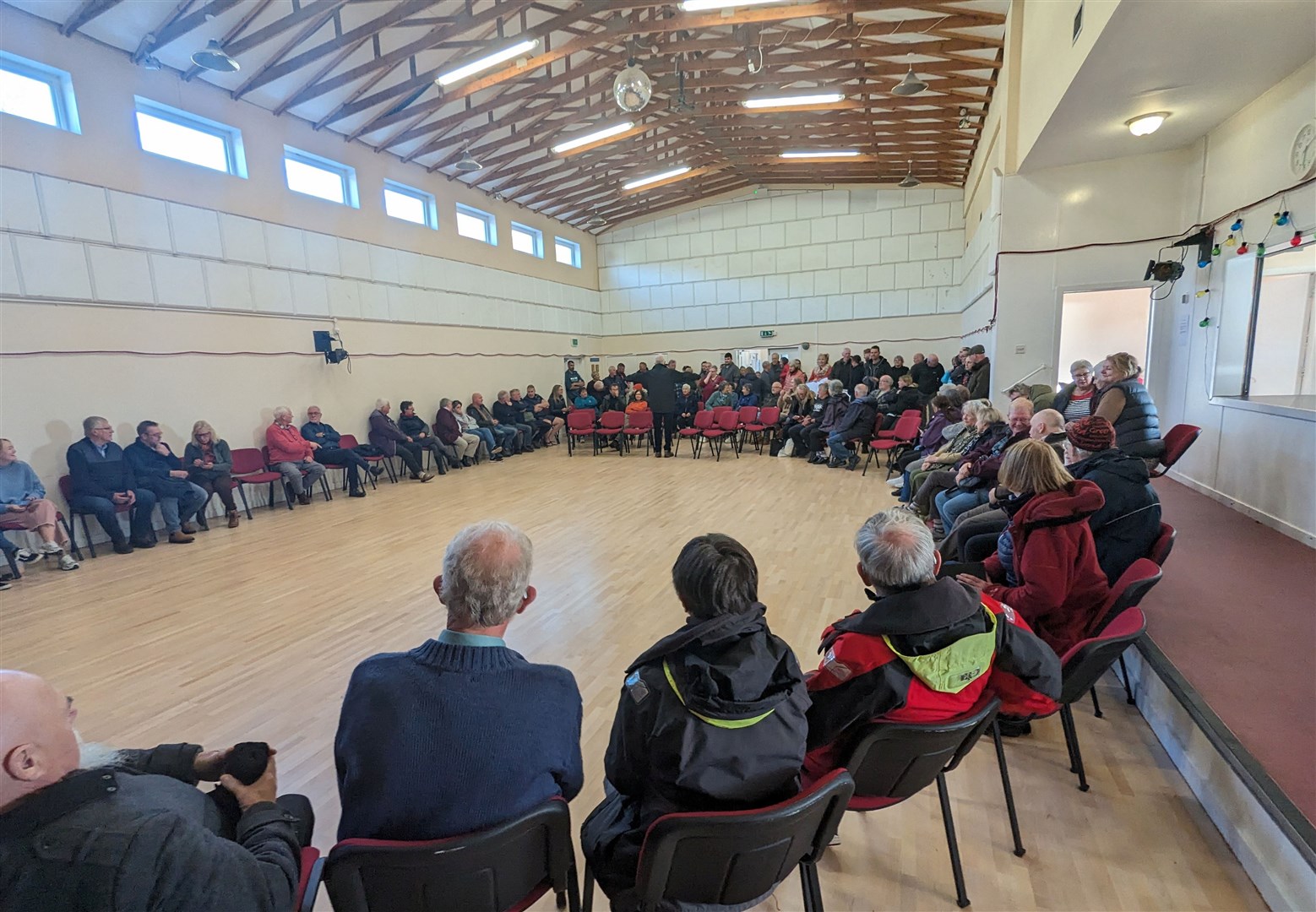 The public meeting organised by Gairloch Community Council and held after the peaceful protest.Picture: Ally Tibbitt