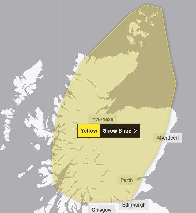 The area covered by the snow and ice warning for Friday night and Saturday. Picture: Met Office.