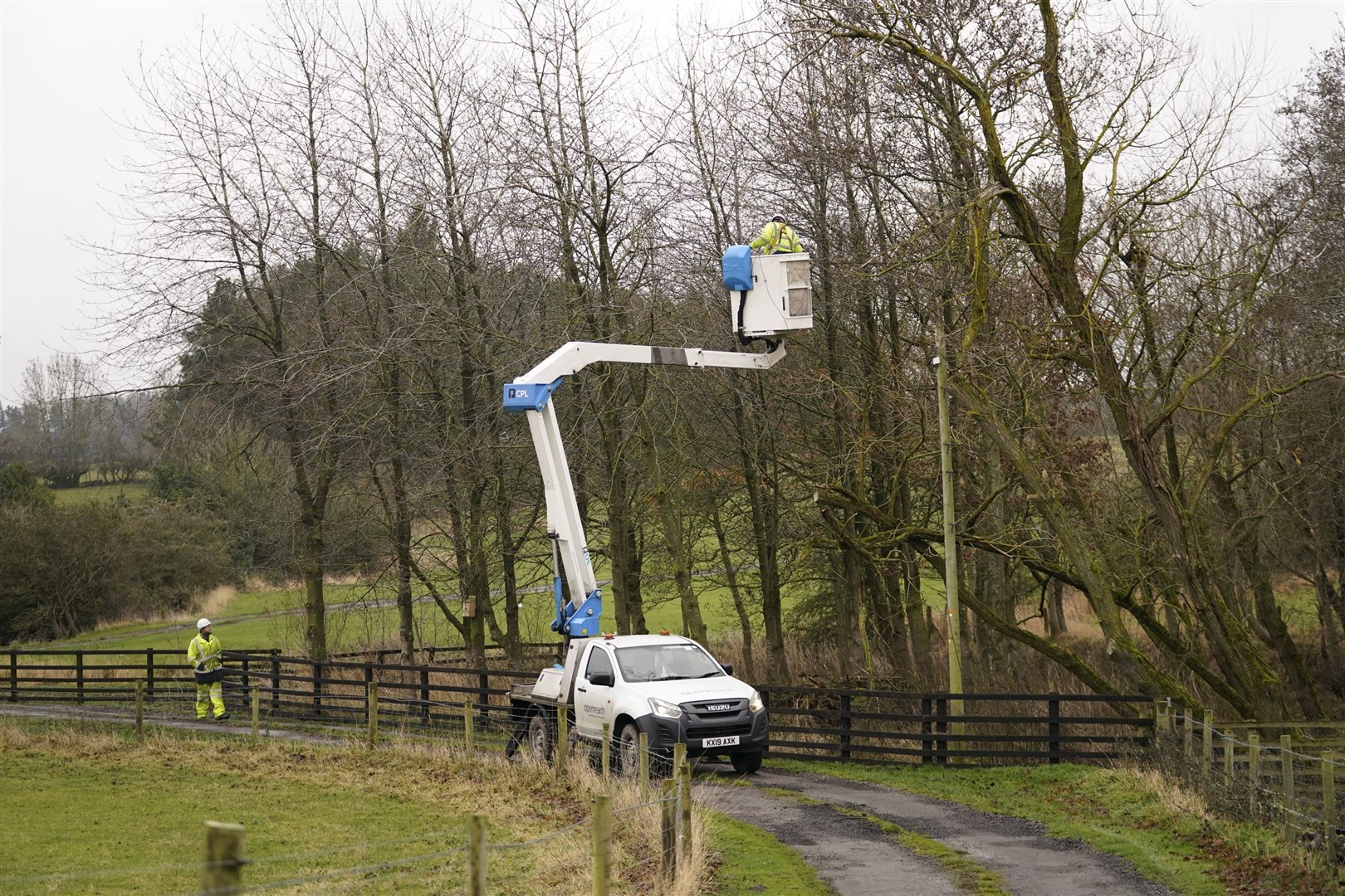 An Openreach engineer fixes telephone lines near Barnard Castle in County Durham (Danny Lawson/PA)