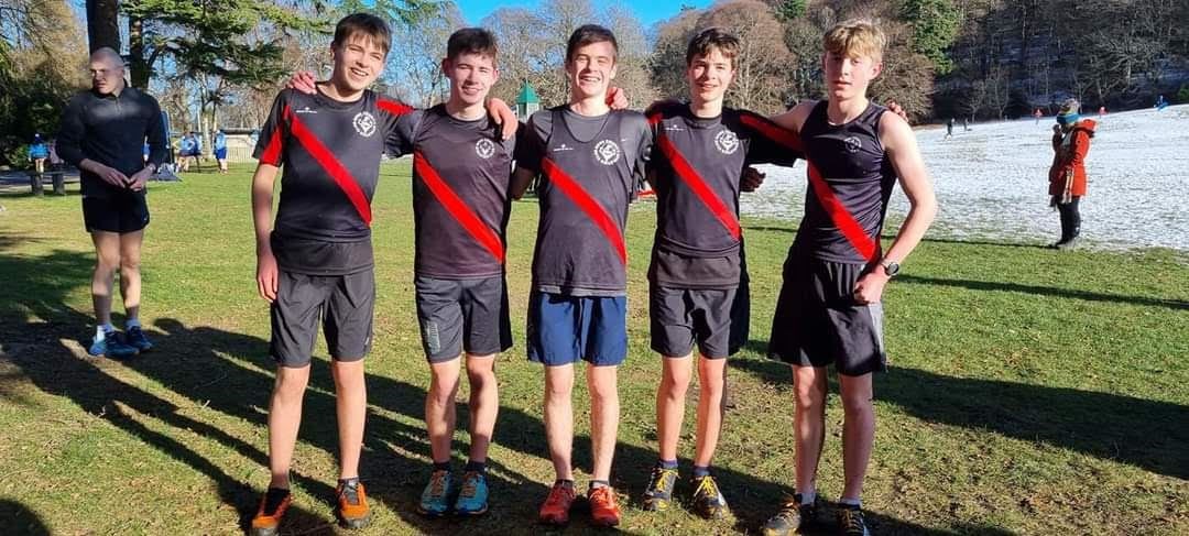 Ross County Athletics Club's Under 15 boys winning team: L-R George Ross, Ali Young, Noah Carson, Andrew Baird and Struan Ellen.