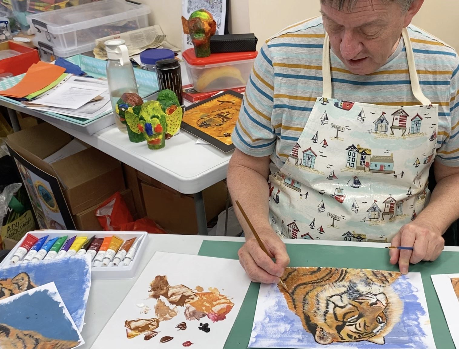Chris King preparing art sessions for unpaid carers.