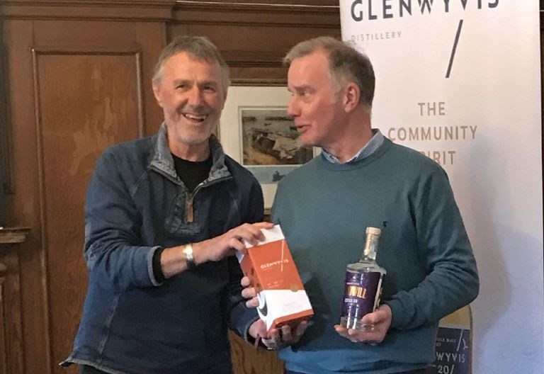 Strathpeffer Community Development Trust Eagle Stone Refurb, Ron McAulay and Graham Reid, who received a grant from the GlenWyvis Distillery good will fund.