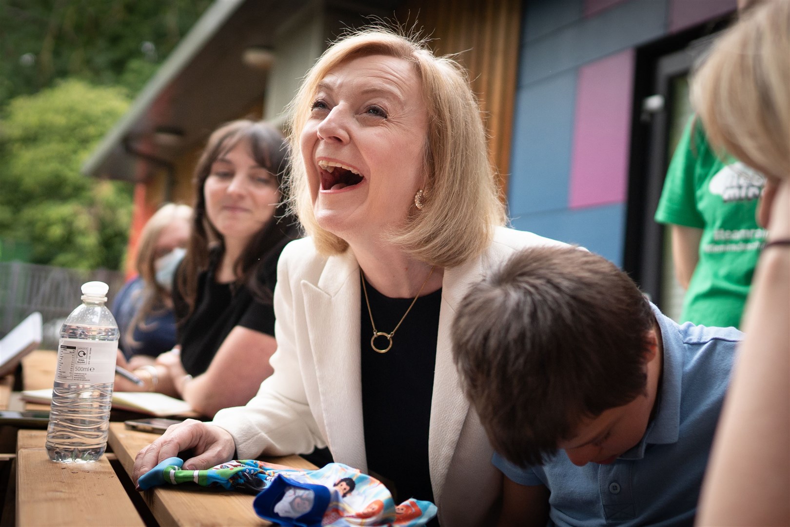 Foreign Secretary and Tory leadership candidate Liz Truss during a visit to the children’s charity Little Miracles in Peterborough (Stefan Rousseau/PA)