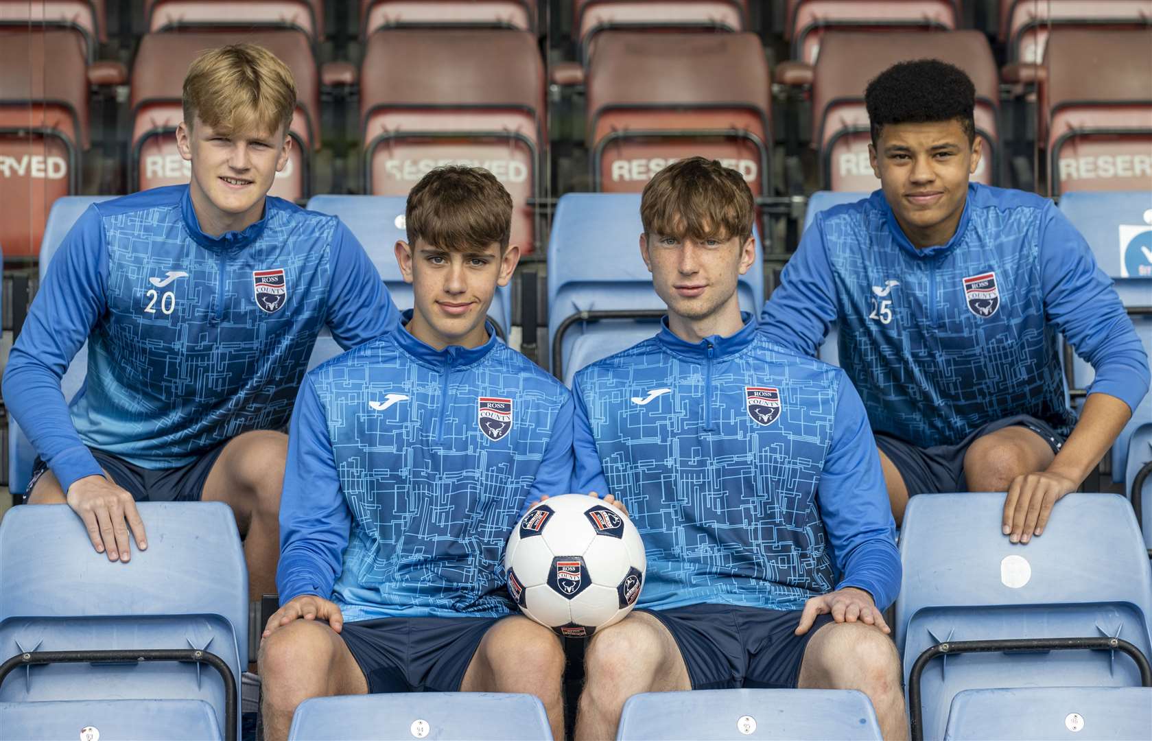 Ross County new batch of apprentices: (L-R): Andrew MacLeod, Dylan Smith, Connell Ewan, and George Robeston. Picture: Ken Macpherson