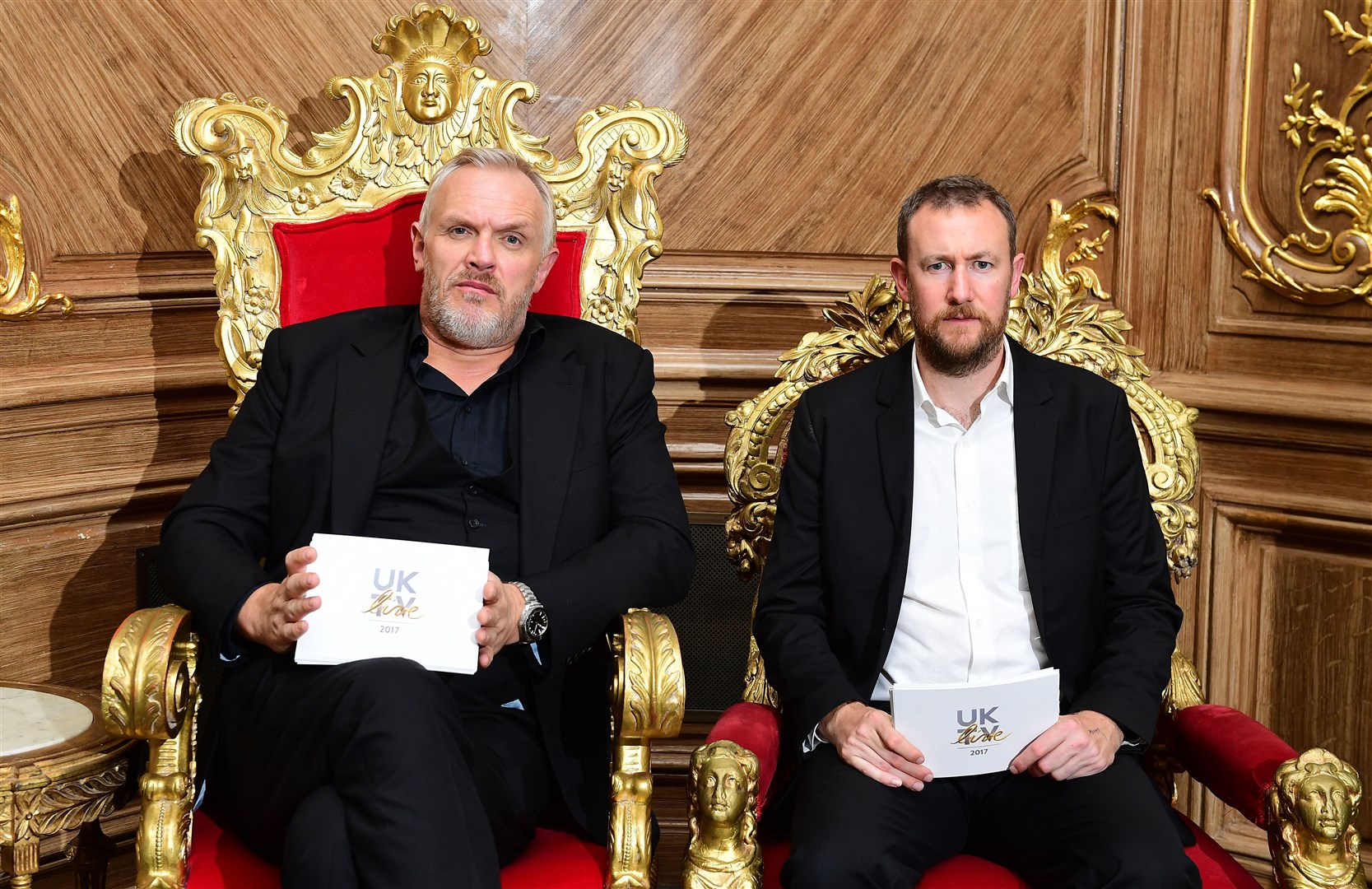 Taskmaster host Greg Davies left and creator Alex Horne (right). Competing in Taskmaster-style challenges virtually with friends can liven up a lockdown birthday (Ian West/PA)