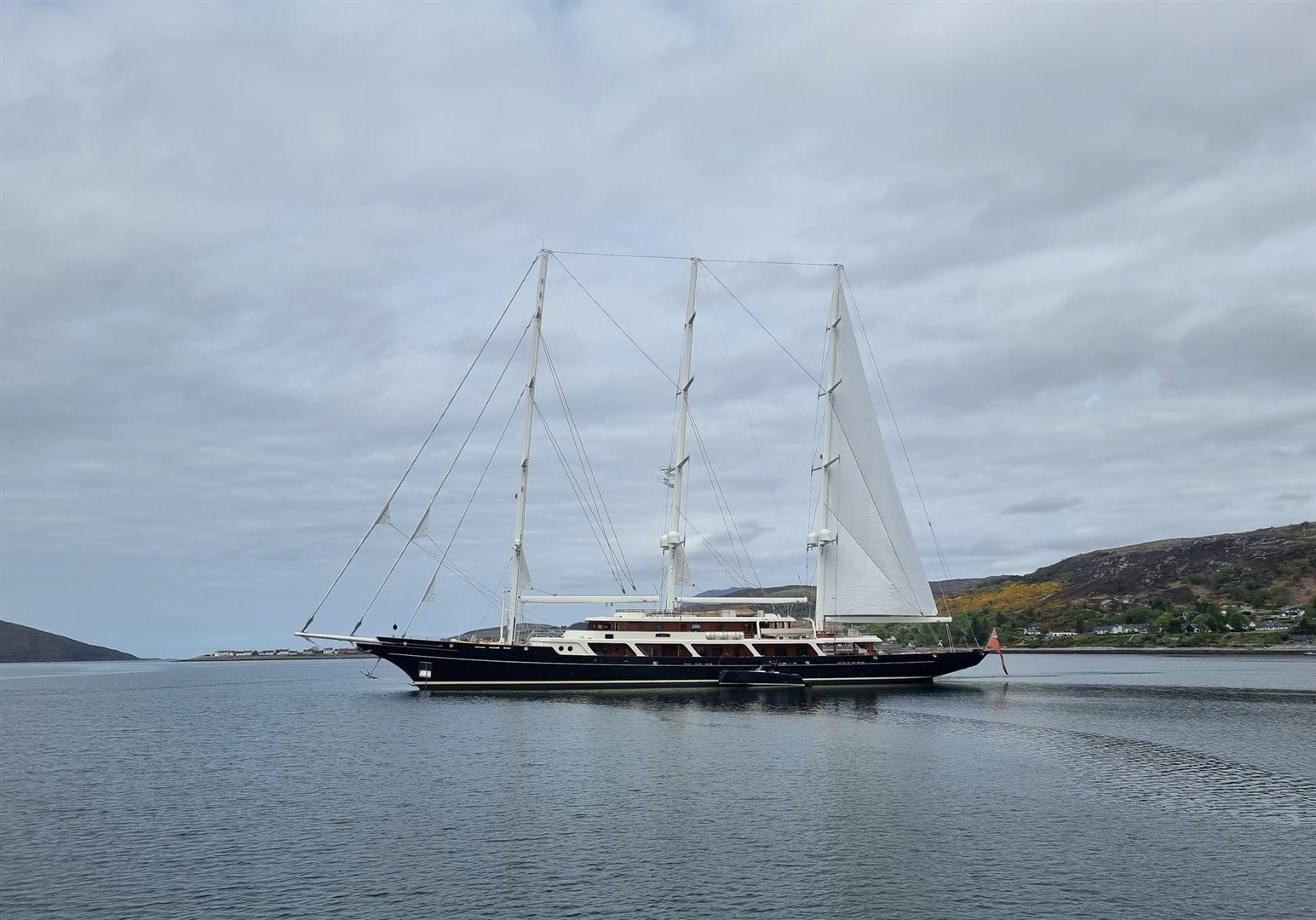The Eos superyacht in Lochbroom, owned by Barry Diller. Picture: Noel Hawkins, May 2024.