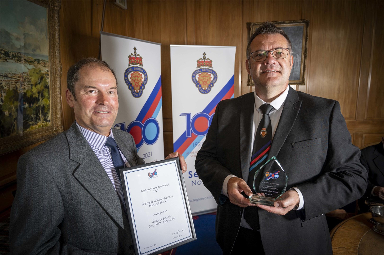 David Paton National Vice Chairman presented the award to David Hignett (Golspie winner) who accepted the award on behalf of the Dingwall winners who were not in attendance. Picture: Mark Owens & Legion Scotland.