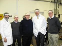 Local MP, John Thurso; Michele Fiioretti, finance manager; Graham MacKenzie, operations manager; the Secretary of State for Scotland Michael Moore and Graham McGregor, technical manager during the visit