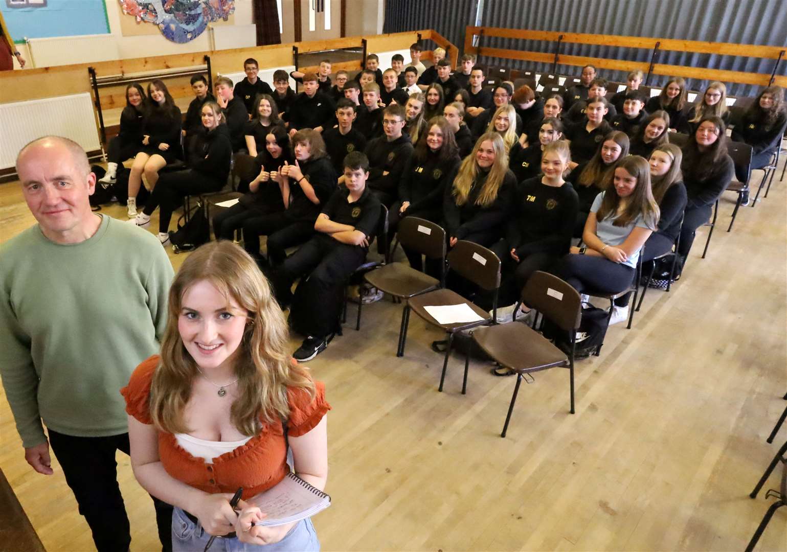 Hector Mackenzie and Iona MacDonald spoke about their roles to Tain Royal Academy pupils. Picture: James Mackenzie.