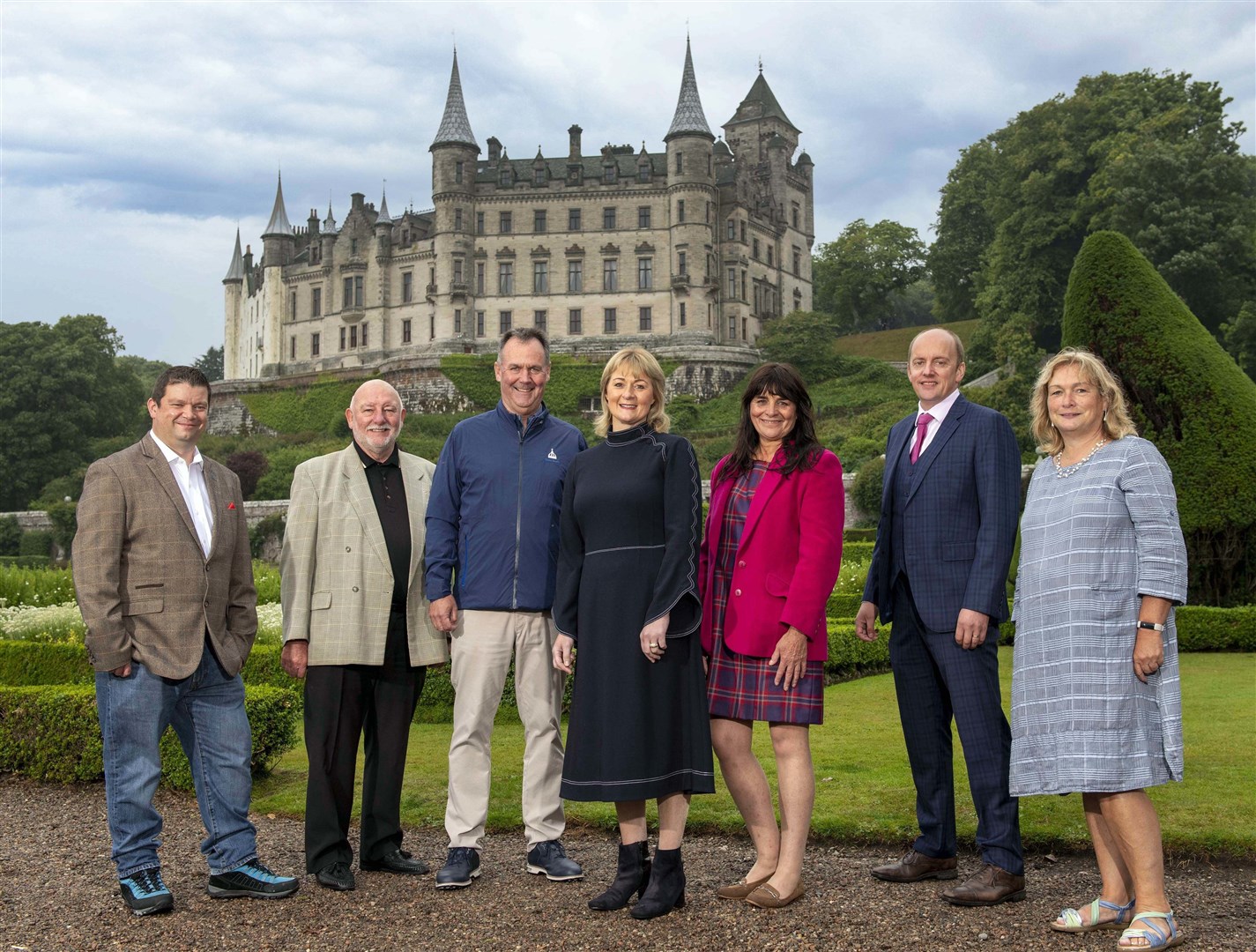 The Highland Tourism CIC board at Dunrobin Castle, Sutherland, left to right, Chris O’Brien, Willie Cameron, Stuart McColm, chairwoman Yvonne Crook, vice-chairwoman Sam Faircliff, Andrew Mackay and Fiona Larg. Pic. Trevor Martin