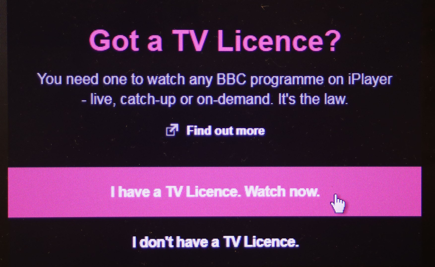 BBC iPlayer’s TV licence page (Philip Toscano/PA)
