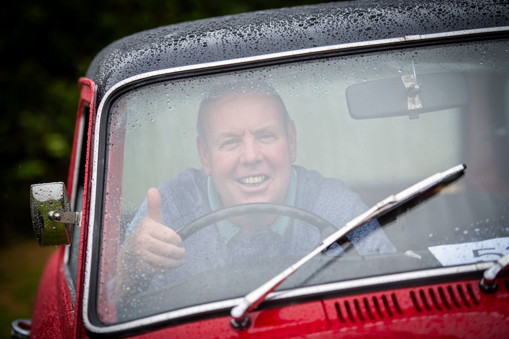 Bernard O'Donnel in his Highland Red Austin A40 MK1. Picture: Callum Mackay