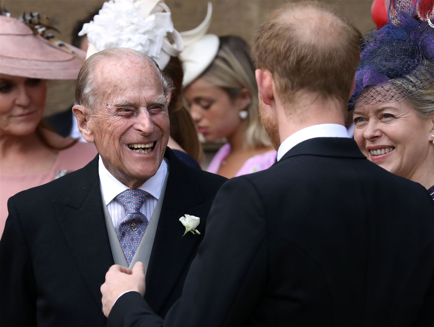 Harry with his grandfather Philip at a family wedding (Steve Parsons/PA)