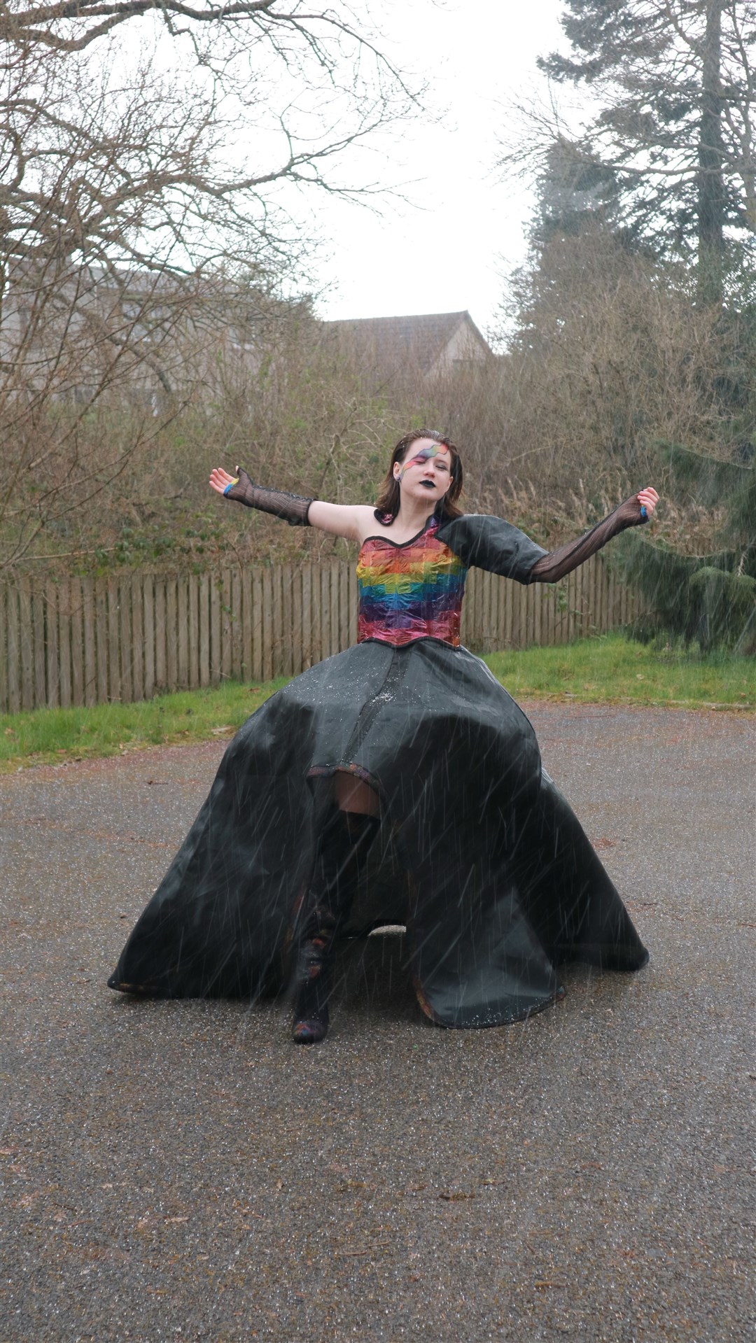 Órla Ní Eadhra created her ballgown from recycled materials including a childhood trampoline.