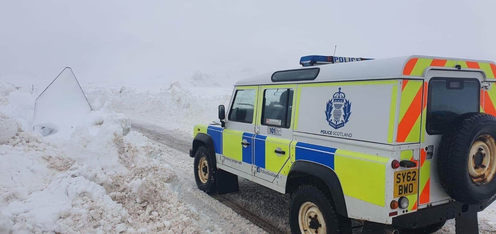 Police assisted with the response to the blocked road which saw 22 vehicles trapped overnight. Picture: Police Scotland