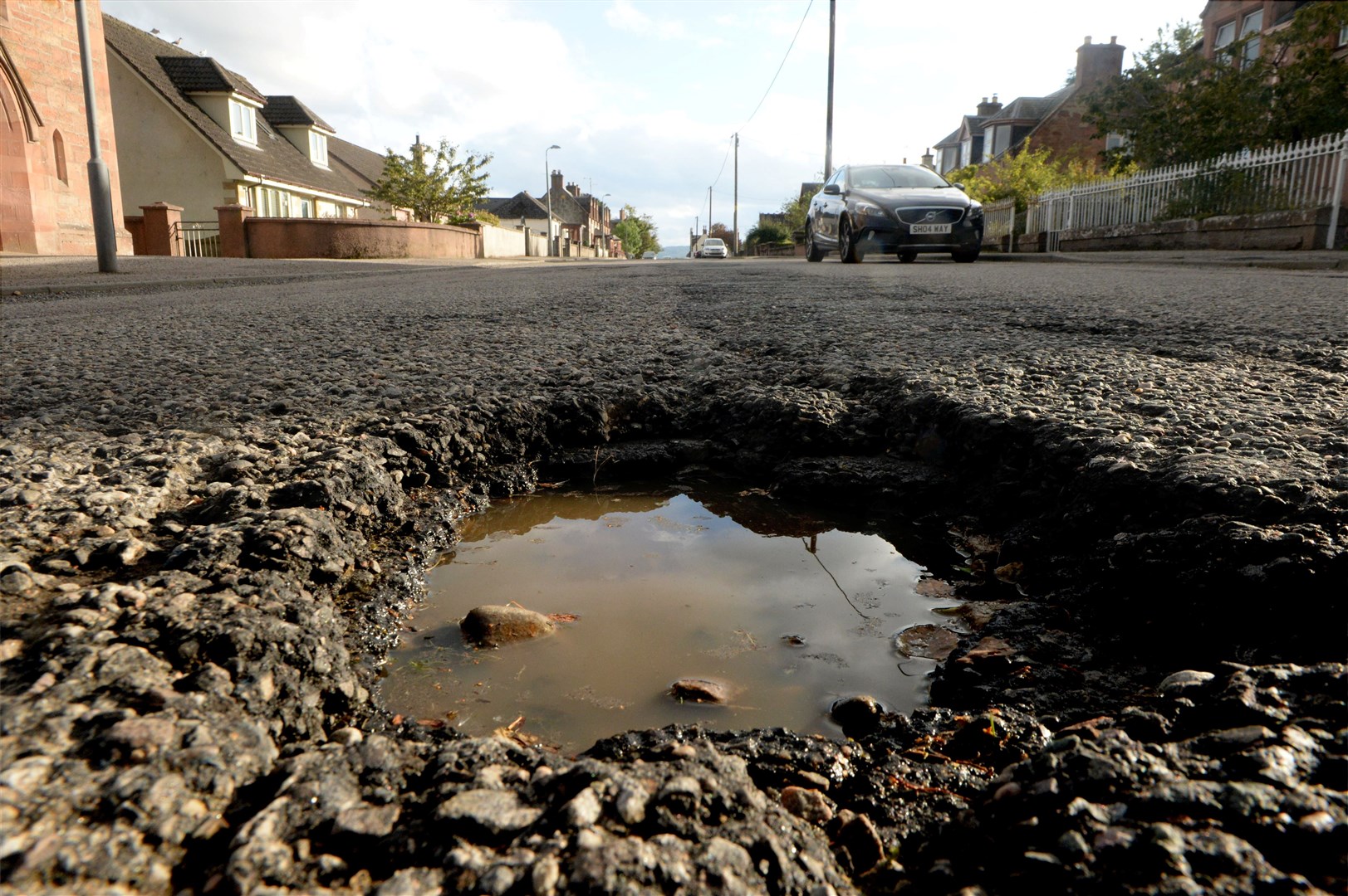 Potholes on Seaforth Road, Muir of Ord. Picture: James Mackenzie.