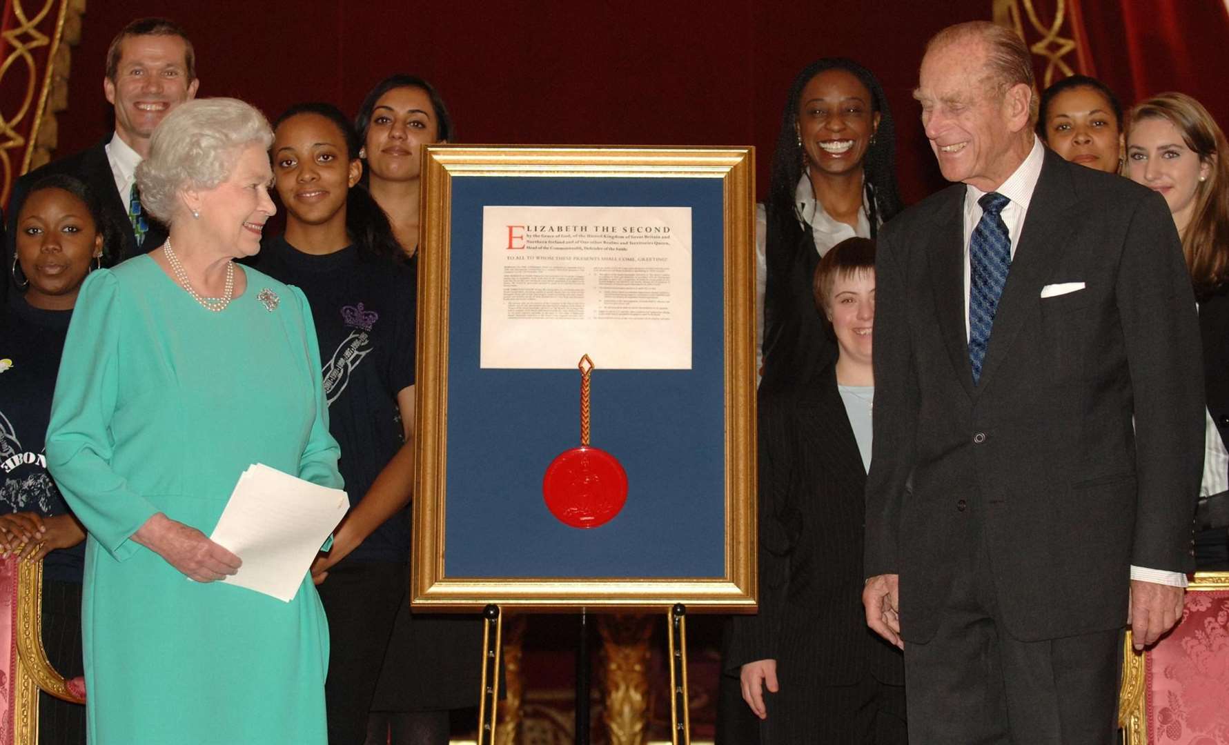 Duke of Edinburgh accepting a Royal Charter from the Queen on behalf of his awards scheme (Fiona Hanson/PA)
