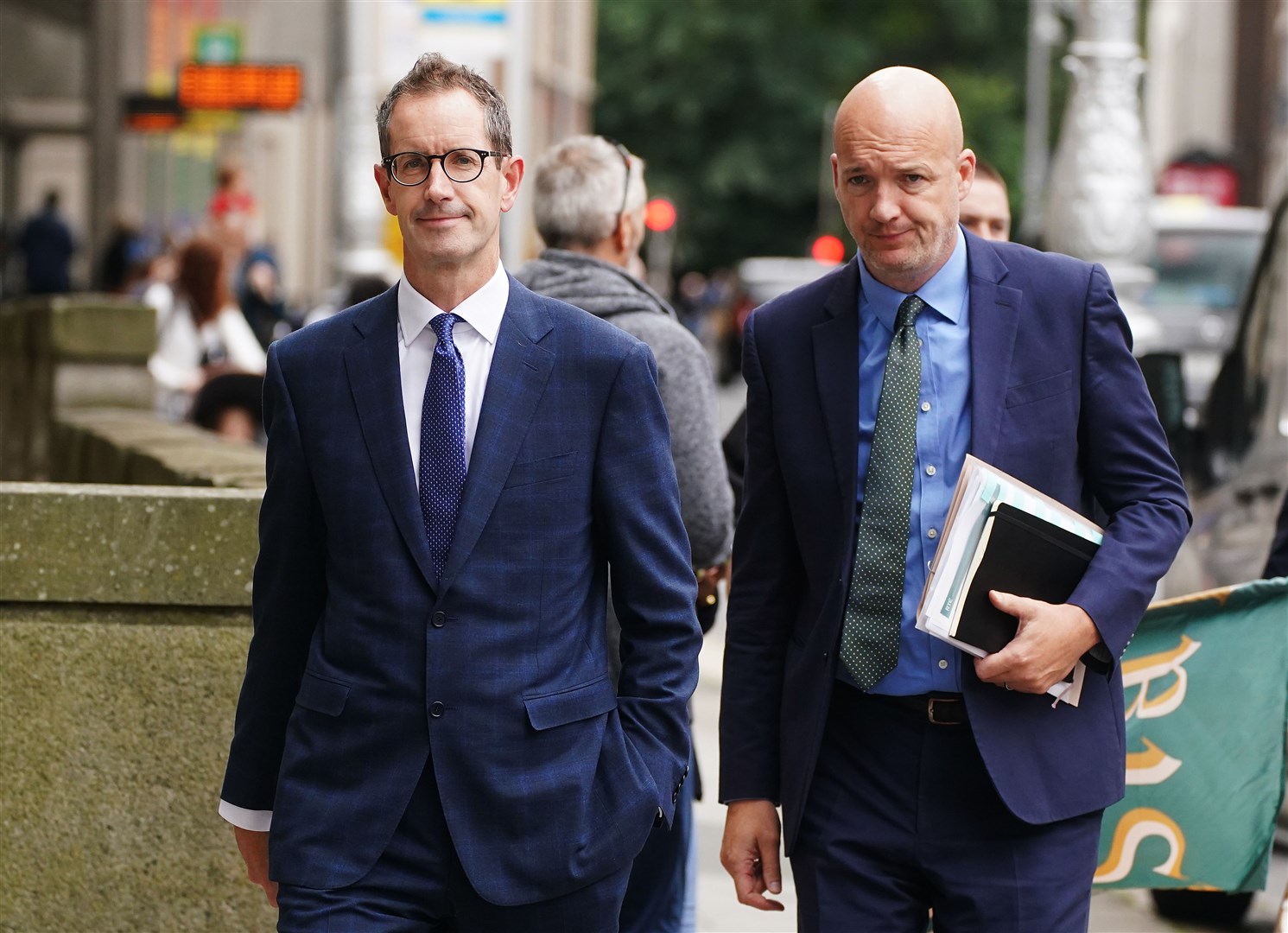 RTE interim deputy director general Adrian Lynch (left), and strategy director Rory Coveney arriving to give evidence to the Media Committee (Brian Lawless/PA)