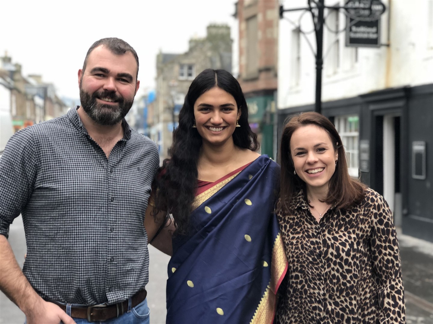 Rachael MacLennan who aims to raise money to help disadvantaged children in India with her father Ali and MSP Kate Forbes.