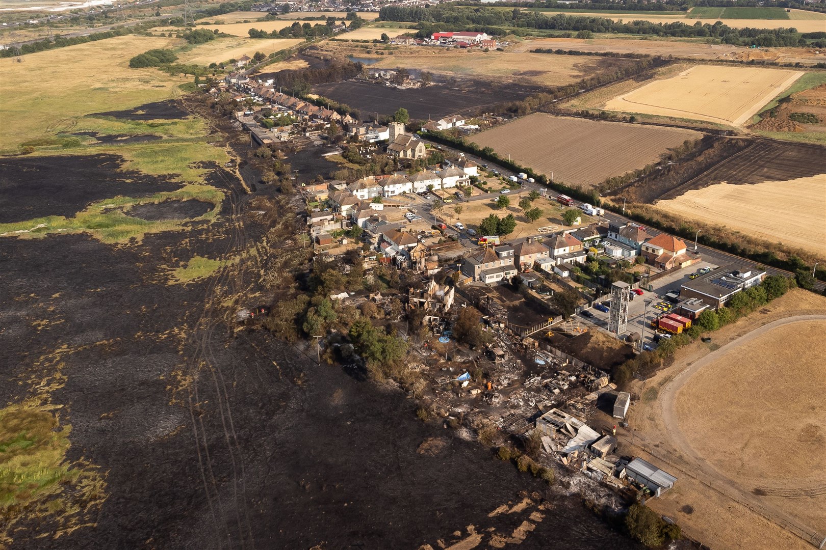 The scene after a blaze in the village of Wennington (Aaron Chown/PA)
