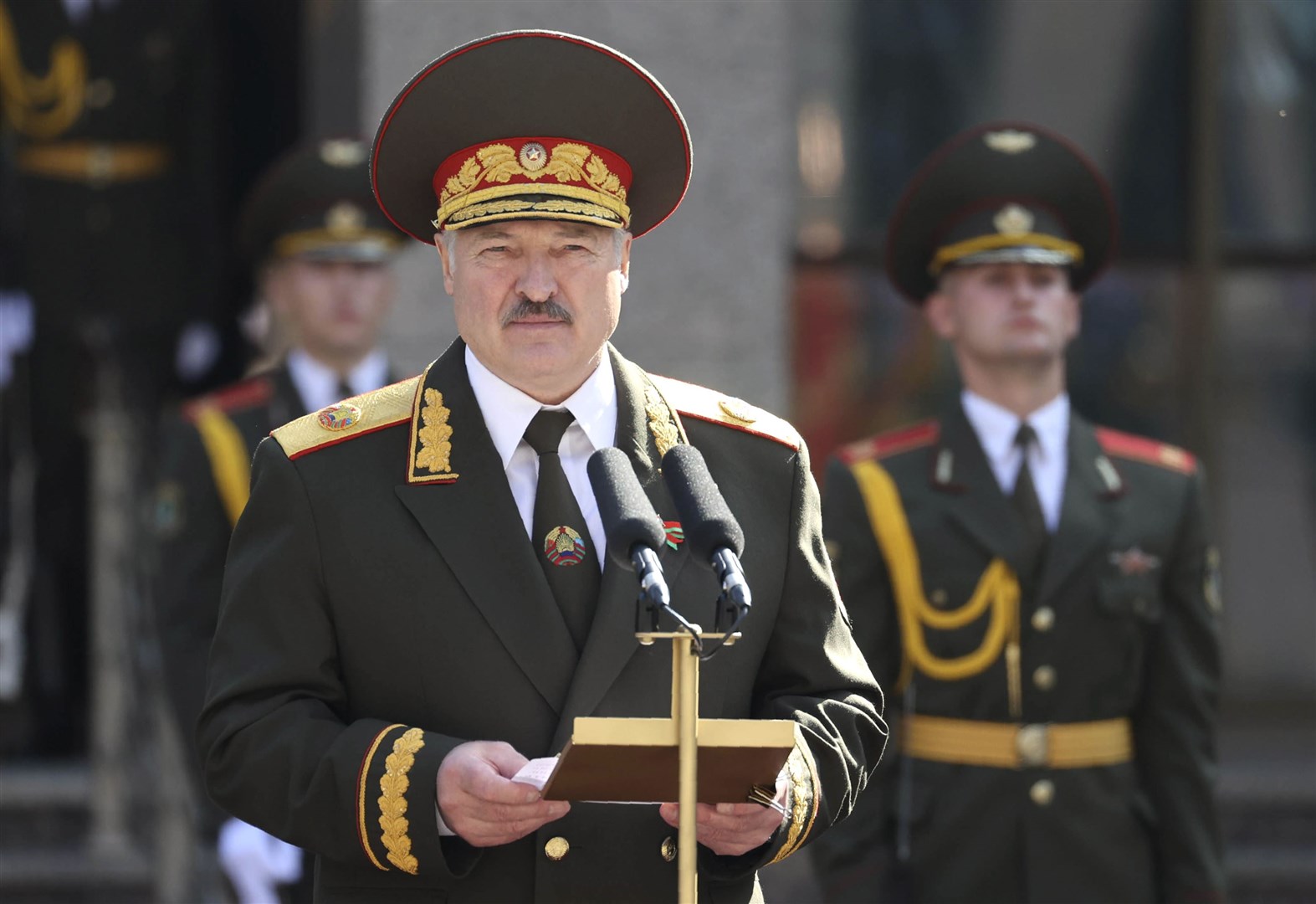 Belarusian president Alexander Lukashenko delivers a speech during his inauguration ceremony in Minsk (Maxim Guchek, BelTA/Pool Photo via AP)