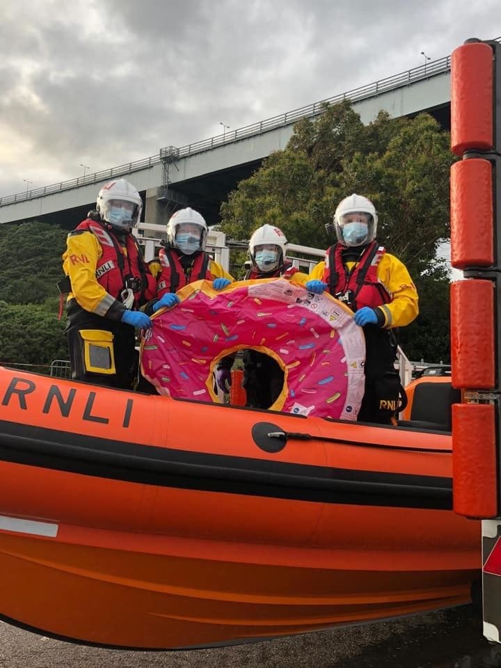 The Kessock crew with the inflatable doughnut at the centre of yesterday's drama.