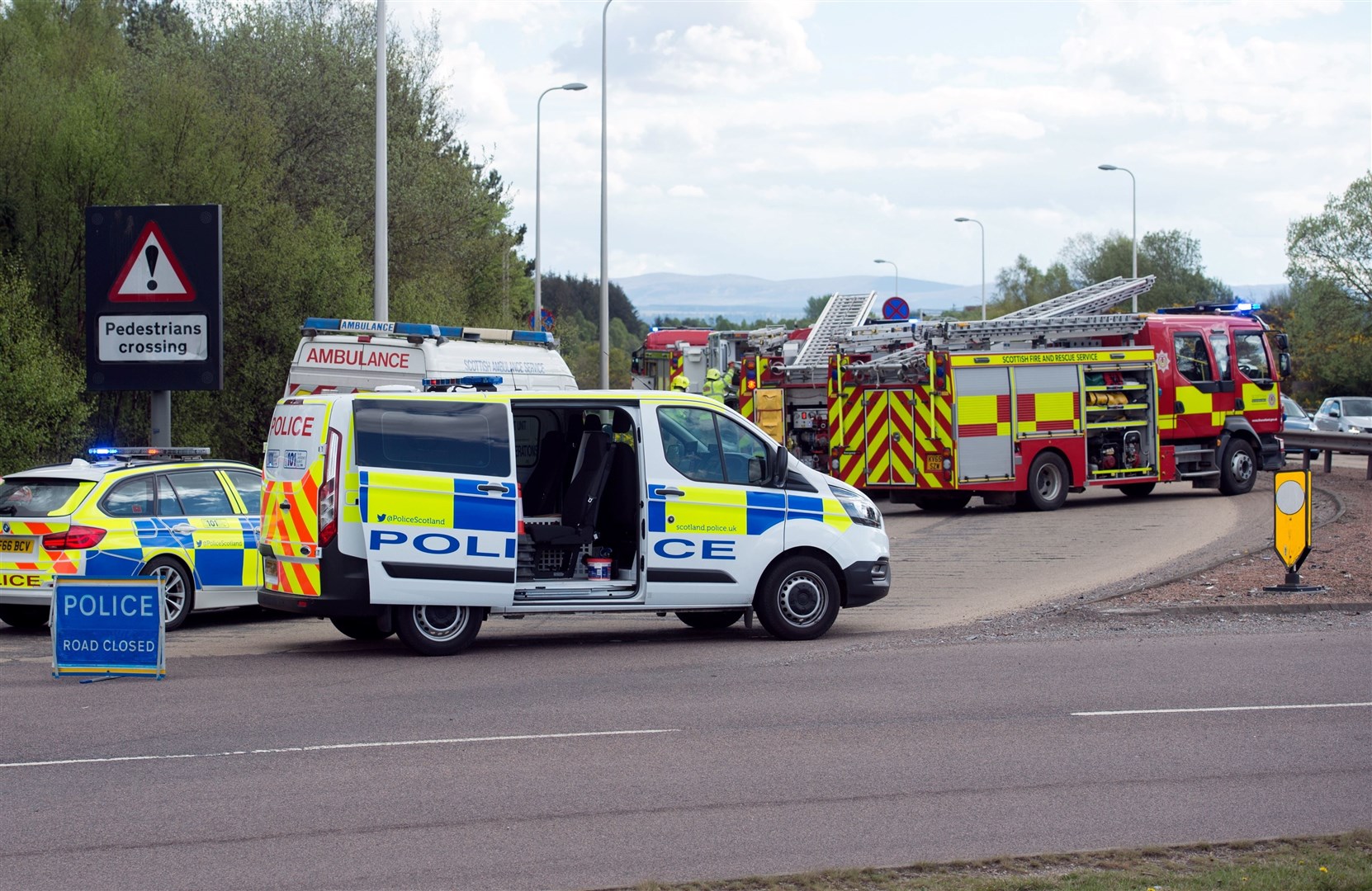 Emergency crews have closed the southbound carriageway at the Tore roundabout.