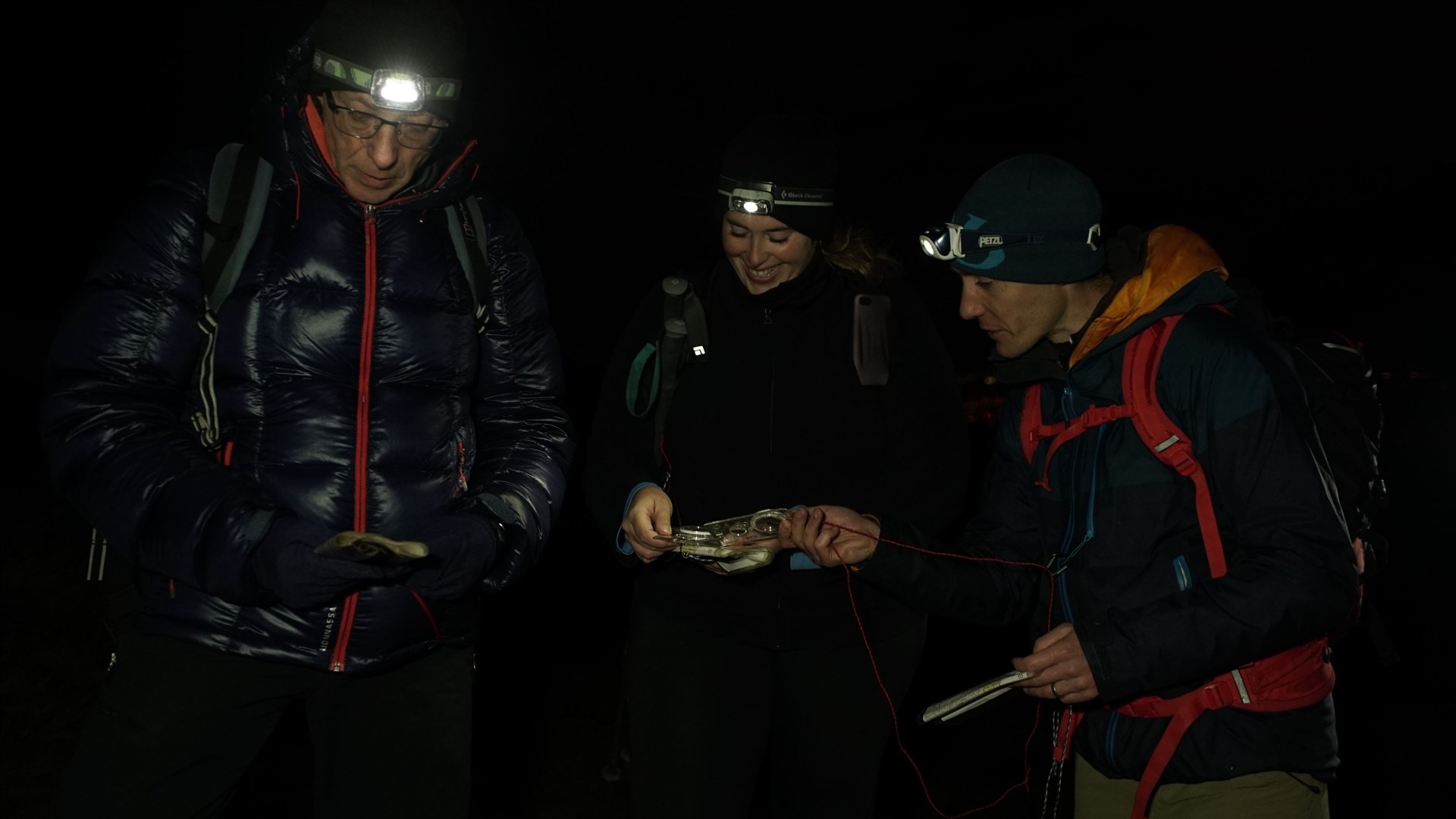 Navigating off the hill in darkness. Headtorches are an essential piece of kit.Picture: Paul Diffley