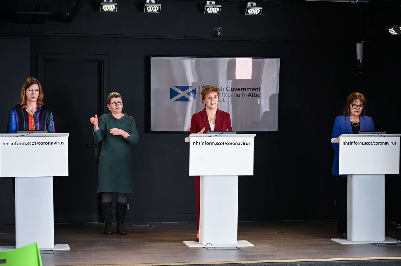 First Minister Nicola Sturgeon (centre) speaking at a coronavirus briefing at St Andrews House in Edinburgh with Scotland's former chief medical officer Dr Catherine Calderwood (left) and health secretary Jeane Freeman (right).