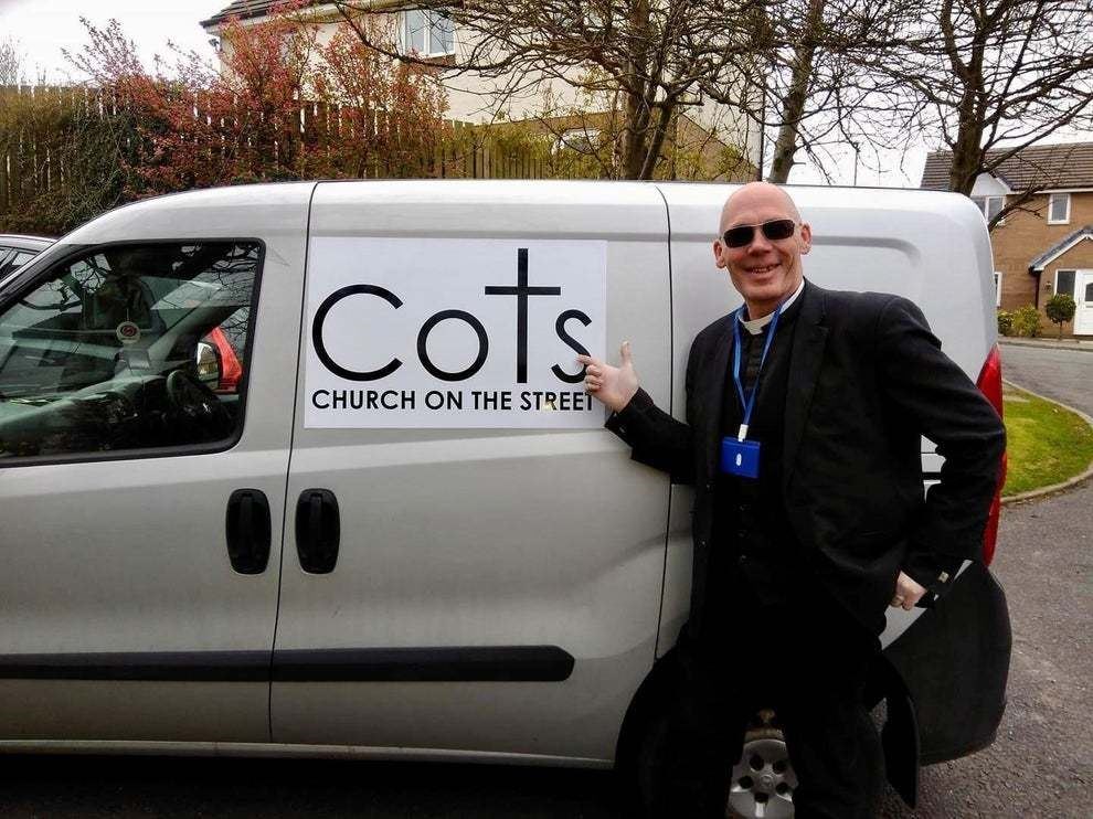 Mick Fleming with the Church on the Street delivery van.