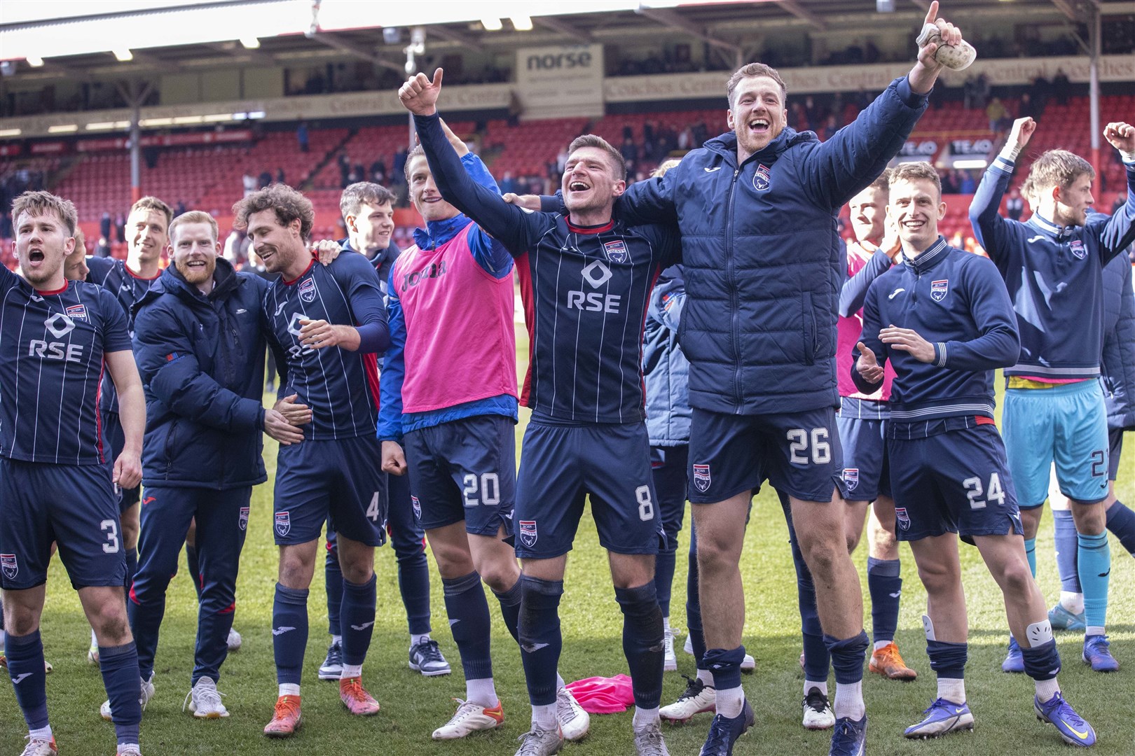 Ross County's players celebrate at Pittodrie after securing top-six football in April last year. Picture: Ken Macpherson