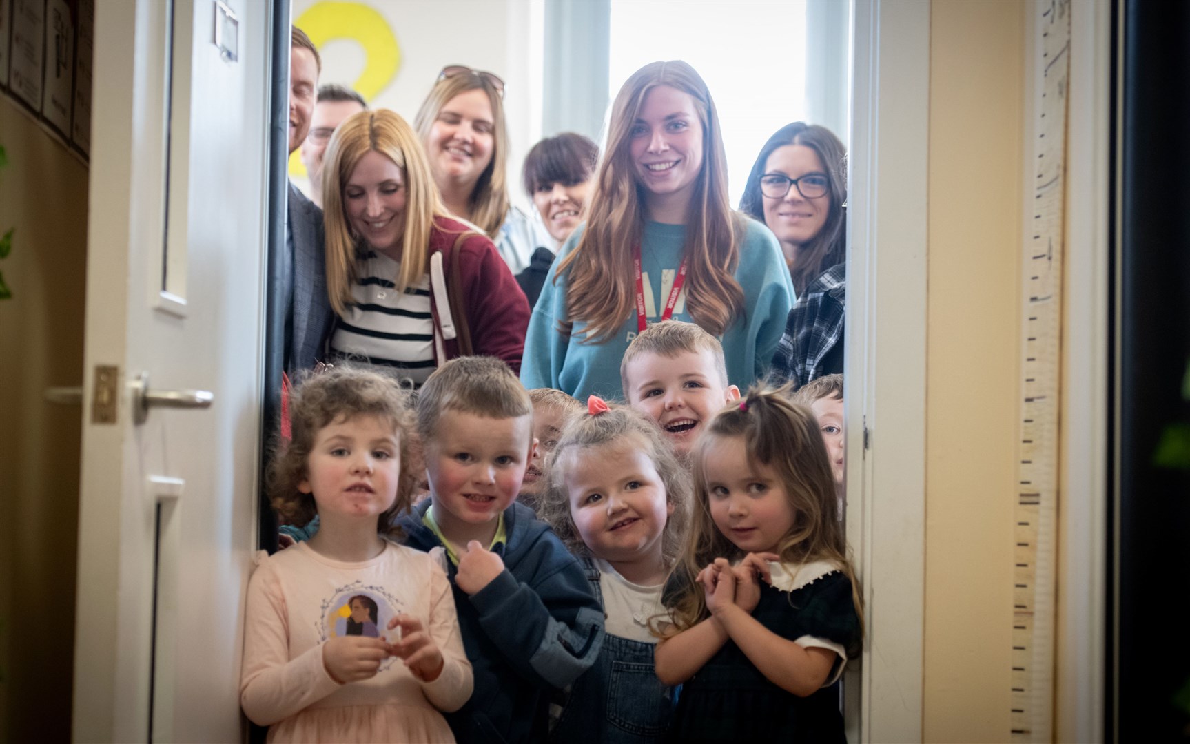 Áine Macleod, Koehn Gate, Amelia Moir, Struan Mackay and Ana Muir (front) at opening the gaelic primary school. Picture: Callum Mackay.