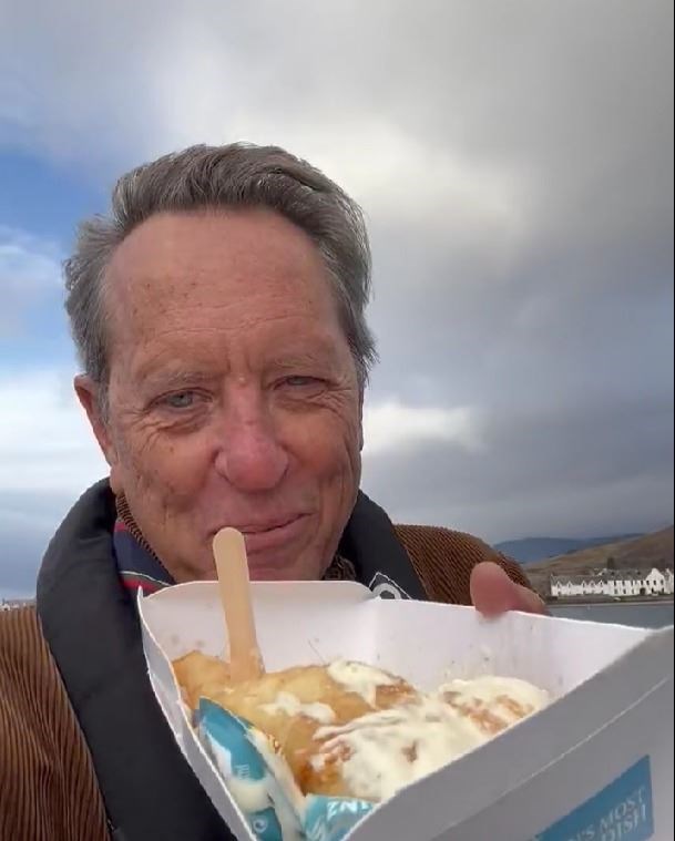 Richard E. Grant enjoying fish and chips in Ullapool. Picture: Richard E. Grant Twitter