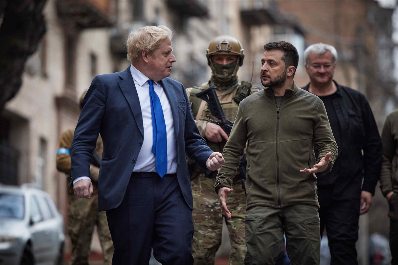 Prime Minister Boris Johnson with President of Ukraine Volodymyr Zelensky, during his visit to Kyiv in April (PA)