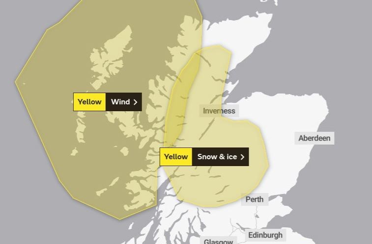 The two weather alerts cover most of Ross-shire between them. Picture: Met Office.