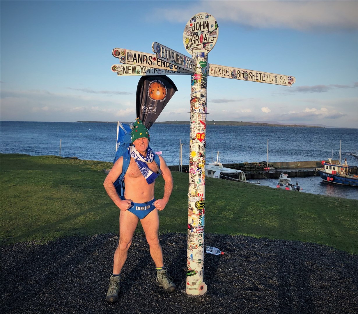 Speedo Mick ready to set off from John O'Groats on his charity walk. Picture: Andrew Mowat