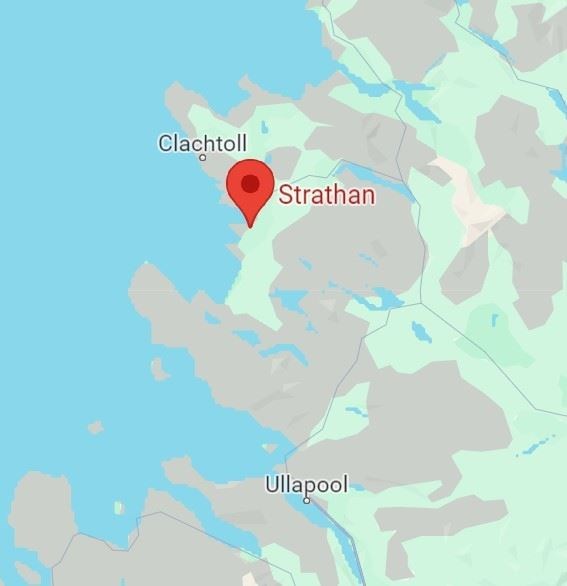 The alert was raised after yacht wreckage was found from a vessel which has left Ullapool Harbour. The wreckage was found in the Strathan Bay area near Lochinver. Image: Google Maps