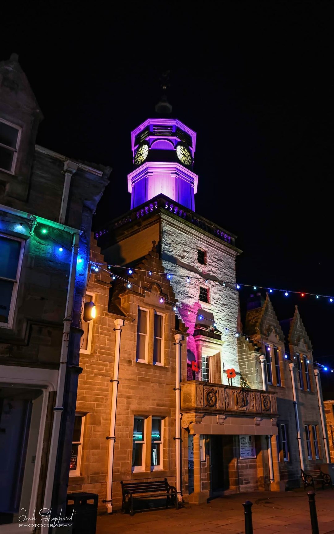 Dingwall Town Hall clocktower was lit to mark the day.