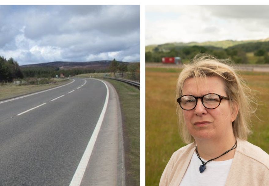 Laura Hansler and an untouched section of A9 single carriageway.
