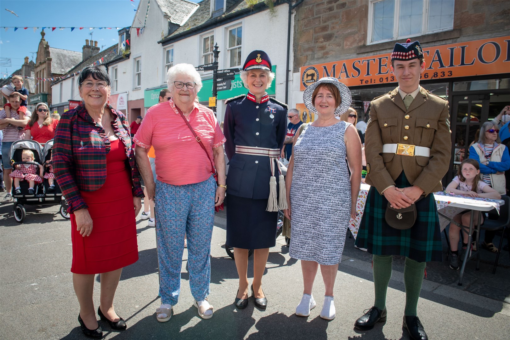 Dingwall Jubilee street party...Councillor Margaret Paterson, Cathleen Sim BEM, Lord-Lieutenant of Ross and Cromarty Mrs Joanie Whiteford, Councillor Angela MacLean and Alexander Robertson...Picture: Callum Mackay..