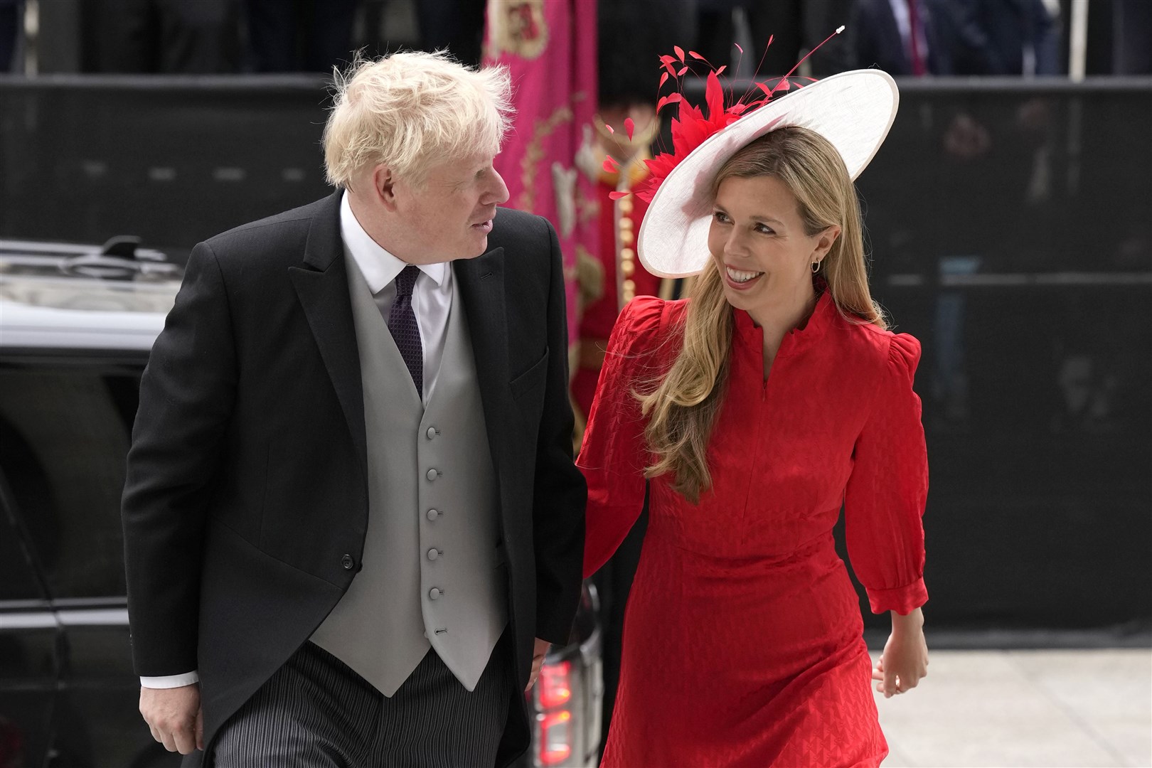 Boris Johnson and his wife Carrie. The Prime Minister gave a reading during the service, which was also attended by every living former prime minister (Matt Dunham/PA)