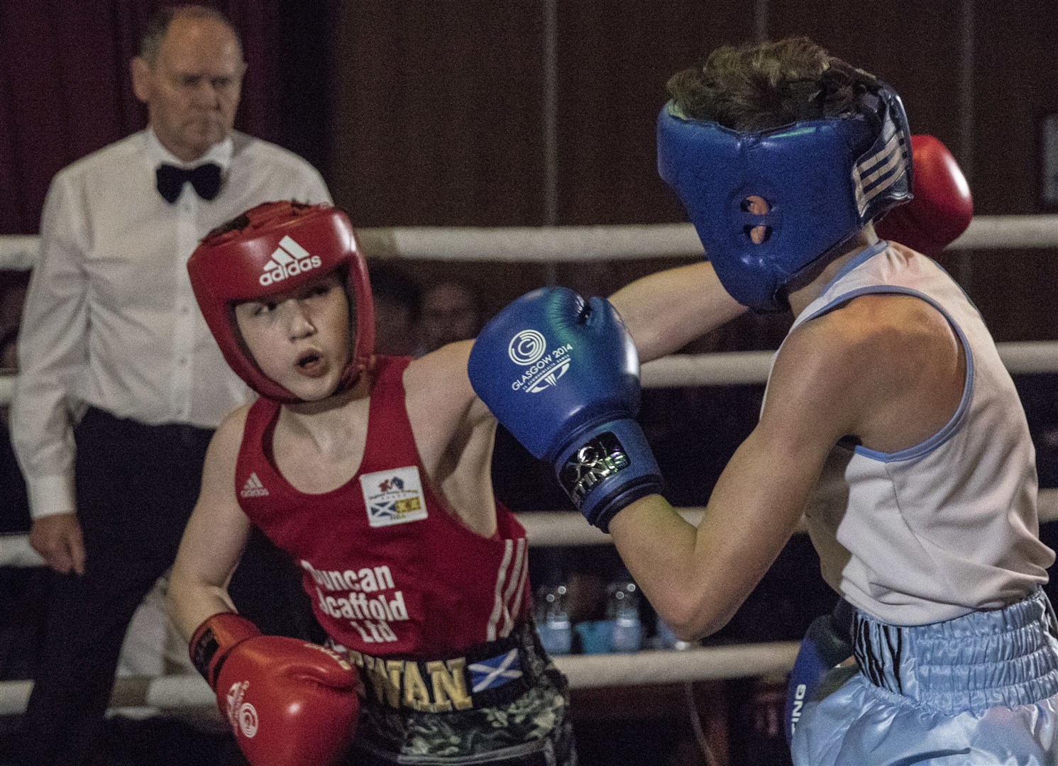 Ewan Gliniecki (red) won through two rounds before having to settle for a silver medal after being deducted a point for holding. Picture: David Rothnie