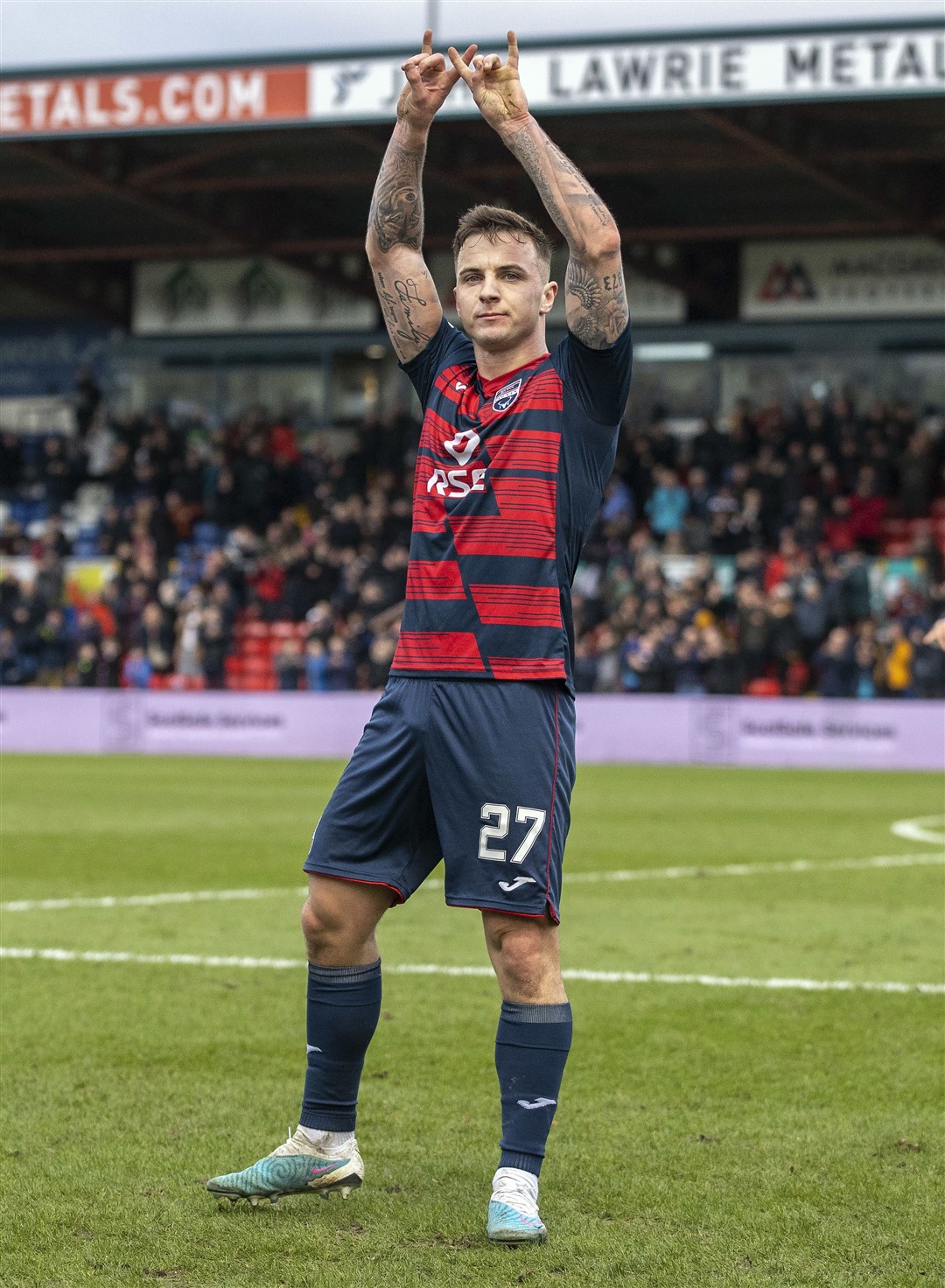 Picture - Ken Macpherson. Ross County(4) v Dundee Utd(0). 25/02/23. Ross County's Eamonn Brophy celebrates his 2nd goal.