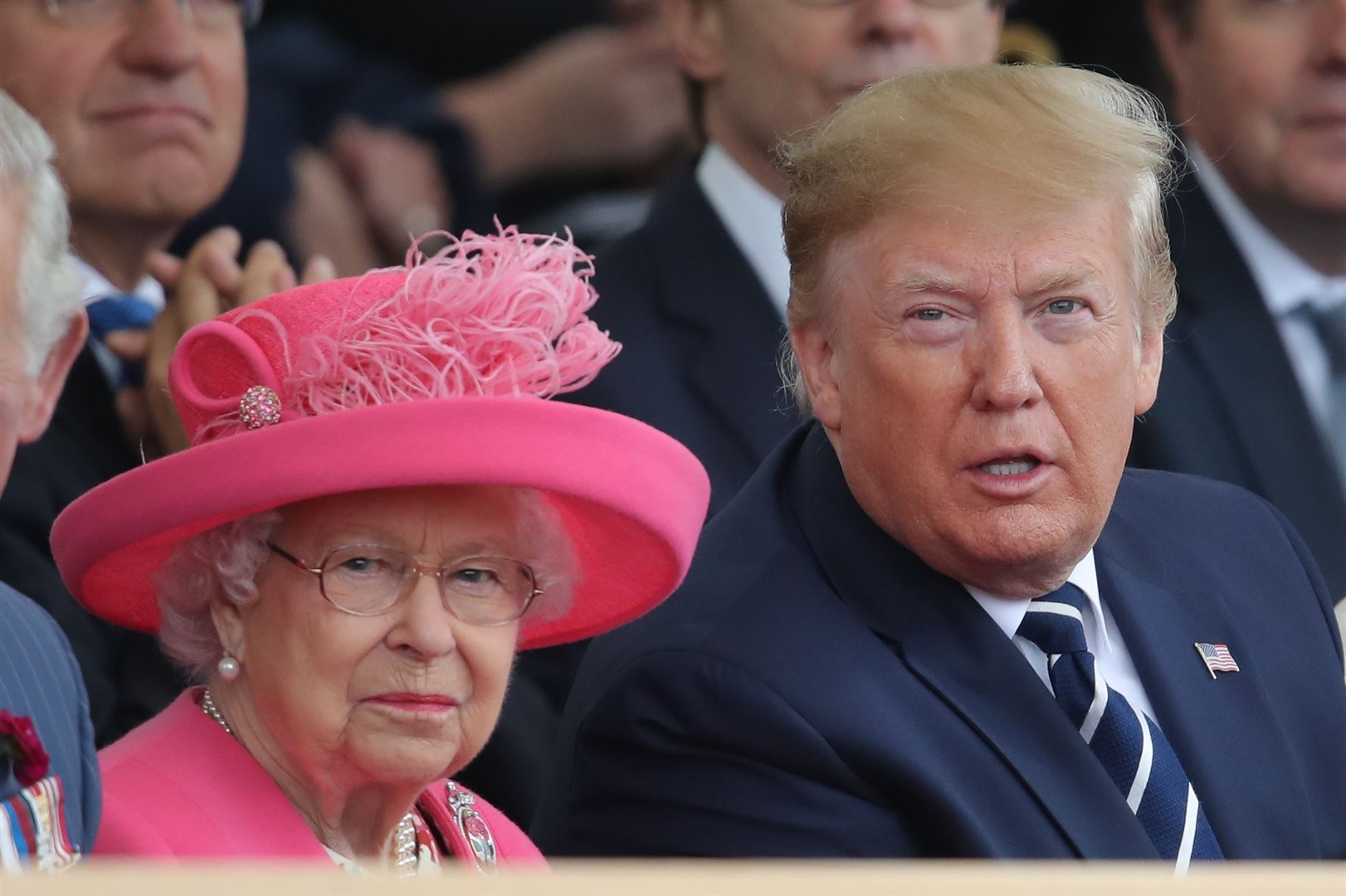 The Queen and Donald Trump during the commemorations for the 75th Anniversary of the D-Day landings during one of the former president’s visits (Andrew Matthews/PA)