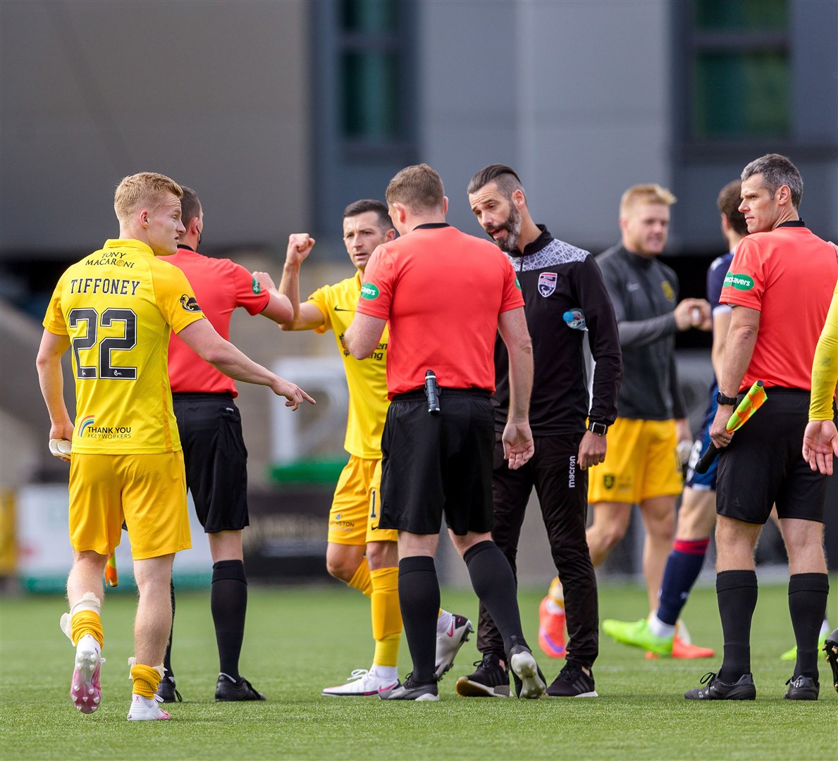 Ross County manager Stuart Kettlewell with referee John Beaton at full time last week. Picture: Ken Macpherson